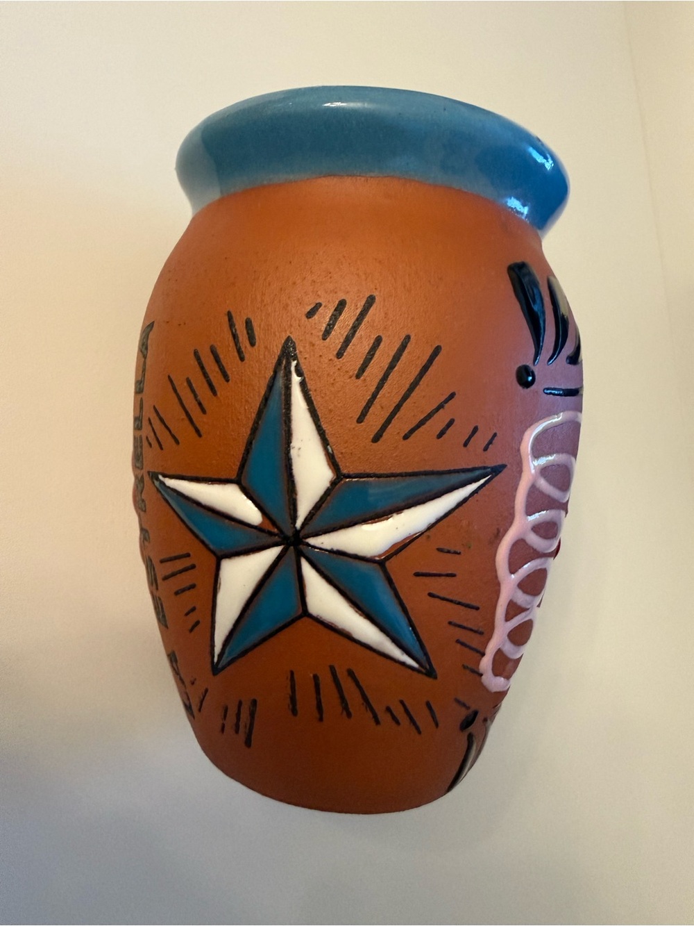 Hand Printed Terracotta Cantarito Cup, La Estrella Star, Mexican Folk Art Mug